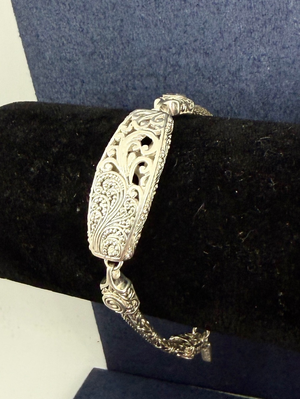 SARDA Bali Sterling Silver Filigree Scroll Byzantine Toggle Bracelet; 7.5 - 8.5”